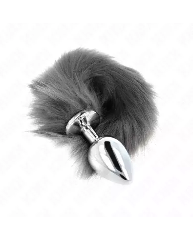 KINK - PLUG ANAL TAILLE L 10 X 4 CM AVEC QUEUE SYNTHÉTIQUE 40 CM GRIS ET BLANC KINK - PLUG ANAL TAILLE L 10 X 4 CM AVEC QUEUE SYNTHÉTIQUE 40 CM GRIS ET BLANC