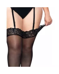 LEG AVENUE - OUTLET - BAS EN NYLON NOIR AVEC DENTELLE TOP PLUS LEG AVENUE - OUTLET - BAS EN NYLON NOIR AVEC DENTELLE TOP PLUS