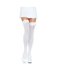 LEG AVENUE - CUISSES HAUTES EN NYLON AVEC NOEUD BLANC / ROSE LEG AVENUE - CUISSES HAUTES EN NYLON AVEC NOEUD BLANC / ROSE