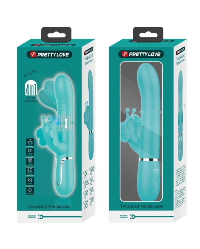 PRETTY LOVE - VIBRATEUR MULTIFONCTION LAPIN 4 EN 1 PAPILLON AQUA VERT