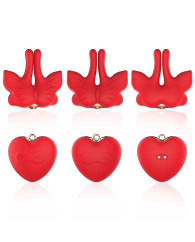 ARMONY - PINCES À TÉTONS MAGNÉTIQUES À VIBRATION FORME PAPILLON ROUGES