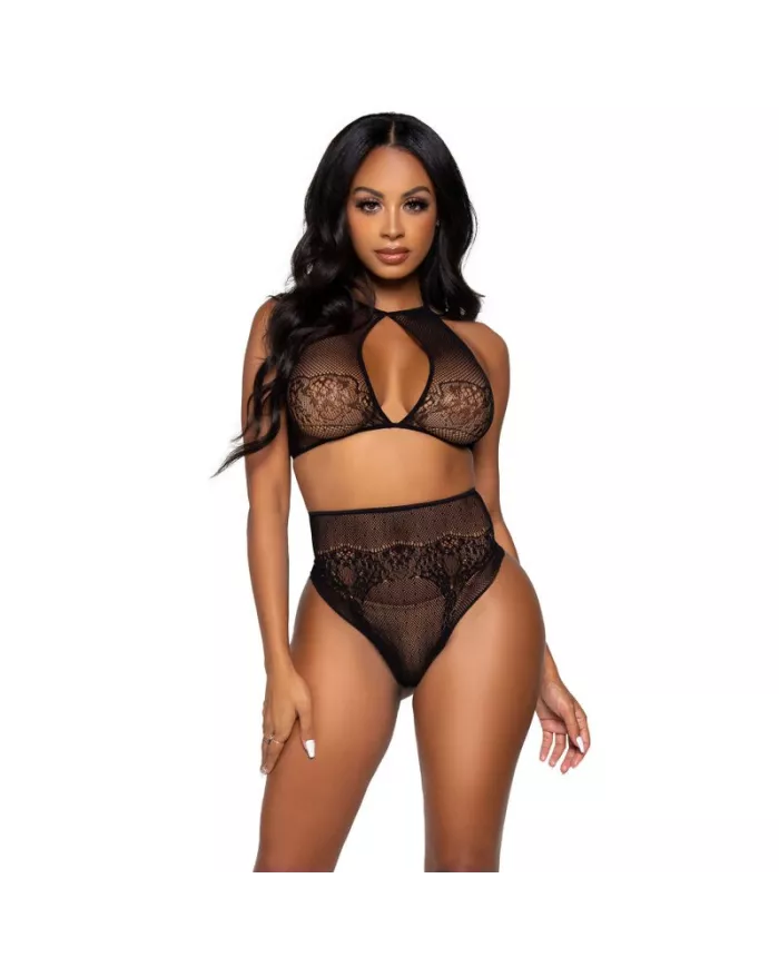 LEG AVENUE - ENSEMBLE DEUX PIÈCES HALTER CROP TOP & THONG CULOTTE TAILLE UNIQUE