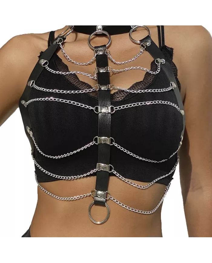 SUBBLIME - HARNAIS POITRINE CHAÎNE S EN CUIR NOIR TAILLE UNIQUE