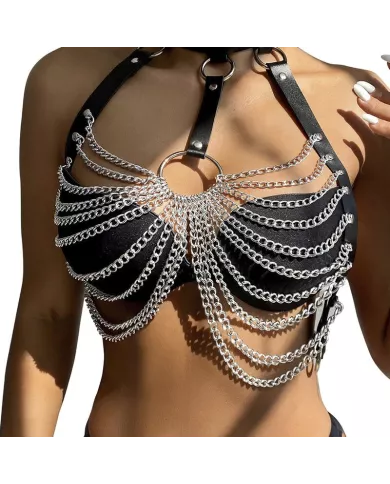 SUBBLIME - HARNAIS POITRINE AVEC GRANDES CHAÃŽNE S  ANNEAUX TAILLE UNIQUE SUBBLIME - HARNAIS POITRINE AVEC GRANDES CHAÃŽNE S  ANNEAUX TAILLE UNIQUE