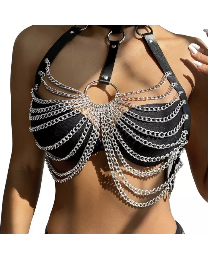 SUBBLIME - HARNAIS POITRINE AVEC GRANDES CHAÎNE S  ANNEAUX TAILLE UNIQUE SUBBLIME - HARNAIS POITRINE AVEC GRANDES CHAÎNE S  ANNEAUX TAILLE UNIQUE