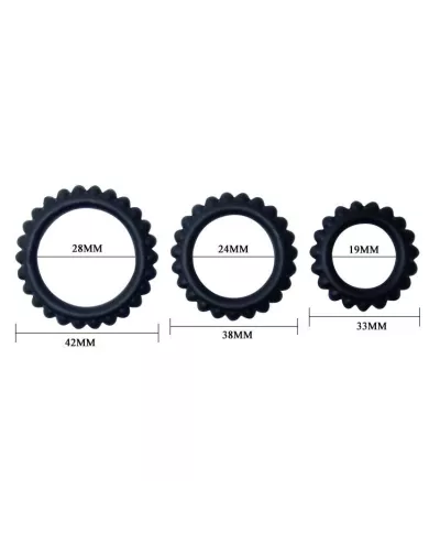 BAILE - TITAN SET 3 PCS COCK RING NOIR 2.8 + 2.4 + 1.9 CM