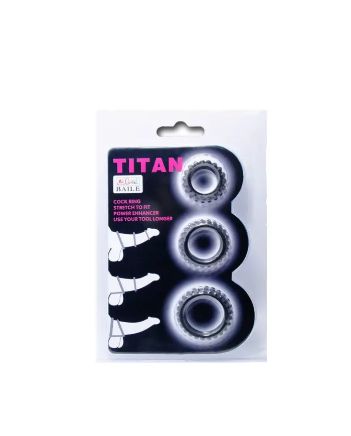 BAILE - TITAN SET 3 PCS COCK RING NOIR 2.8 + 2.4 + 1.9 CM BAILE - TITAN SET 3 PCS COCK RING NOIR 2.8 + 2.4 + 1.9 CM