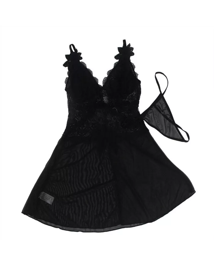 SUBBLIME - TISSU TULLE BABYDOLL AVEC DENTELLE ET DÉTAIL FLEUR NOIR S/M