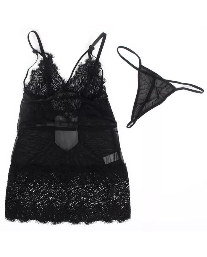 SUBBLIME - BABYDOLL  BRETELLES EN DENTELLE RÉGLABLES NOIR L/XL