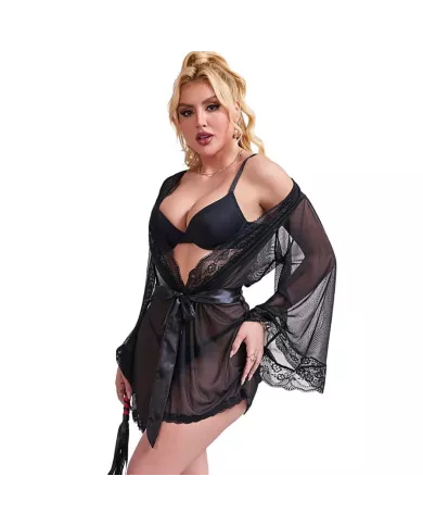 SUBBLIME - ROBE EN TISSU TRANSPARENT AVEC DÉTAIL DENTELLE NOIR L/XL