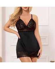 SUBBLIME - BABYDOLL AVEC POITRINE IMPRIMÉ FLEURI NOIR L/XL