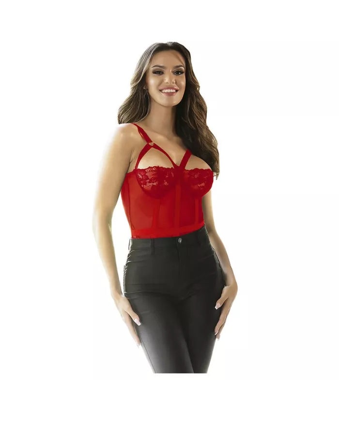 SUBBLIME - TEDDY AVEC JARRETIÈRE DÉTAIL POITRINE ROUGE L/XL