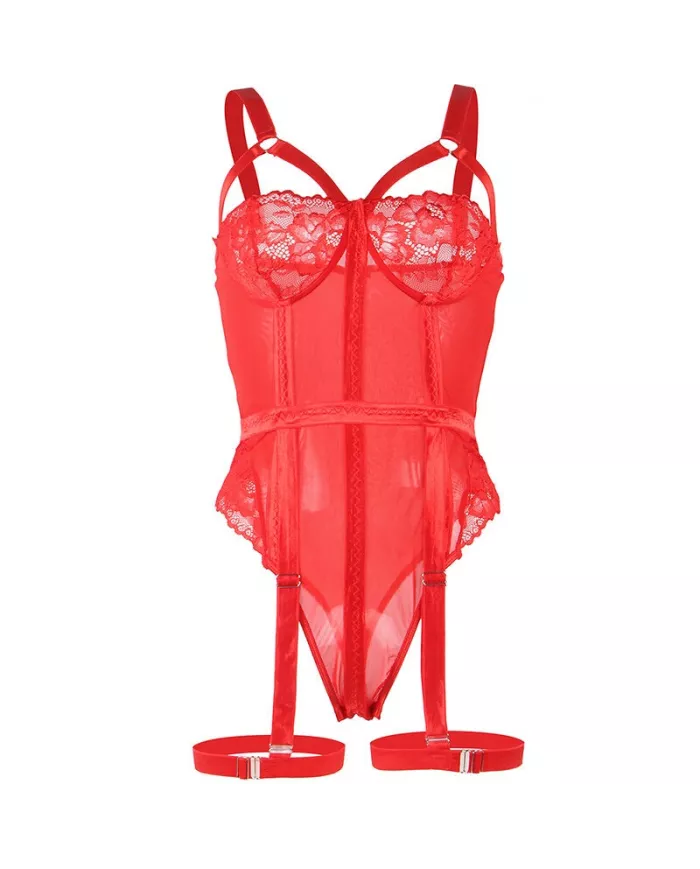 SUBBLIME - TEDDY AVEC JARRETIÈRE DÉTAIL POITRINE ROUGE L/XL