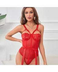 SUBBLIME - TEDDY AVEC JARRETIÈRE DÉTAIL POITRINE ROUGE L/XL