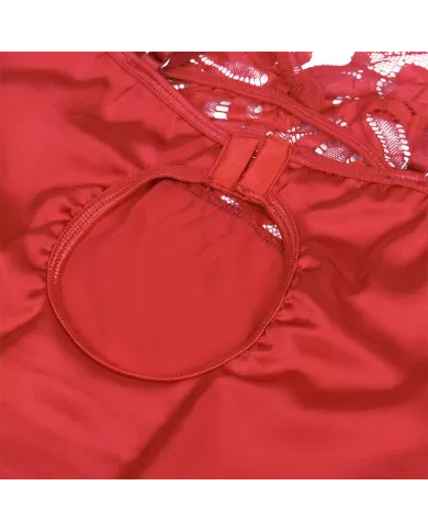 SUBBLIME - BABYDOLL EN SATIN AVEC DENTELLE ROUGE L/XL