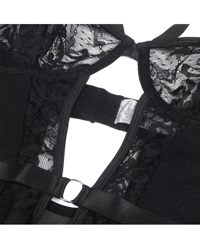 SUBBLIME - TEDDY AVEC JARRETIÈRE AVEC DÉTAIL DENTELLE ET BANDES NOIR L/XL SUBBLIME - TEDDY AVEC JARRETIÈRE AVEC DÉTAIL DENTELLE ET BANDES NOIR L/XL