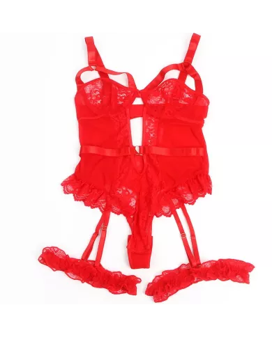 SUBBLIME - TEDDY AVEC JARRETIÈRE AVEC DÉTAIL DENTELLE ET BANDES ROUGE S/M