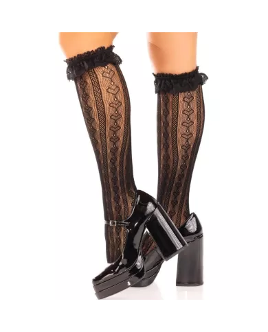 LEG AVENUE - CHAUSSETTES HAUTES À VOLANTS NOIR