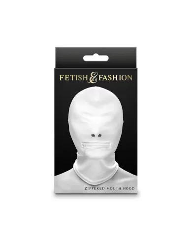NS NOVELTIES - FETISH & FASHION CAPUCHE BOUCHE FERMÉE À FERMETURE ÉCLAIR NYLON BLANC