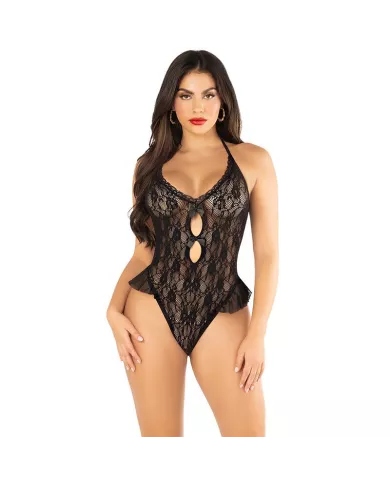 LEG AVENUE - BODY AVEC NOEUD ET VOLANTS NOIR TAILLE UNIQUE