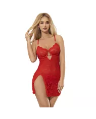 SUBBLIME - 954208 BABYDOLL EN DENTELLE À BRETELLES RÉGLABLES ROUGE S/M