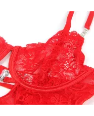 SUBBLIME - 954215 BABYDOLL EN DENTELLE À BRETELLES RÉGLABLES ROUGE L/XL SUBBLIME - 954215 BABYDOLL EN DENTELLE À BRETELLES RÉGLABLES ROUGE L/XL