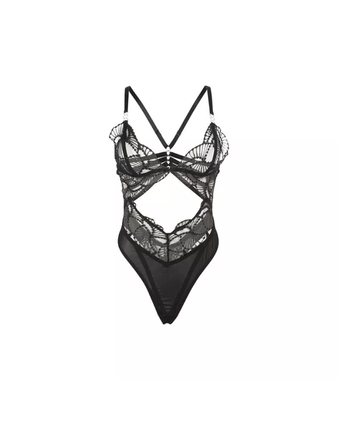 SUBBLIME - 955229 BODY TRANSPARENT AVEC DENTELLE CREUSE NOIR L/XL