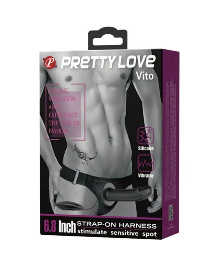 PRETTY LOVE - VITO STRAP ON AVEC GODE CREUX ET VIBRATION 17.3 CM PRETTY LOVE - VITO STRAP ON AVEC GODE CREUX ET VIBRATION 17.3 CM