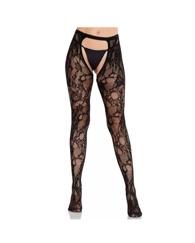 LEG AVENUE - BAS EN DENTELLE ROSE AVEC DOS OUVERT NOIR