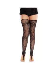 LEG AVENUE - BAS SANS PIEDS EN DENTELLE FLORALE NOIR LEG AVENUE - BAS SANS PIEDS EN DENTELLE FLORALE NOIR