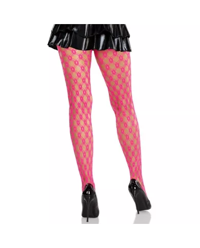 LEG AVENUE - COLLANTS EN DENTELLE AVEC ŒILLETS ROSE FLUO