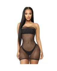 QUEEN LINGERIE - ROBE CORPS EN FILET AVEC DIAMANTS S/L