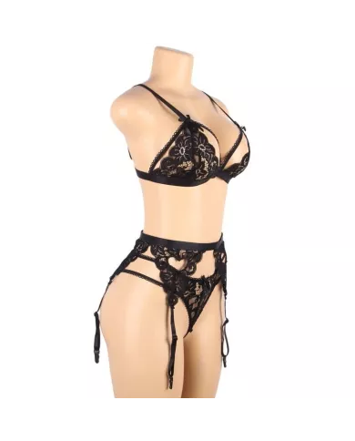 SUBBLIME - SET ENSEMBLE TROIS PIÈCES SOUTIEN-GORGE + PORTE-JARRETELLE + STRING L/XL