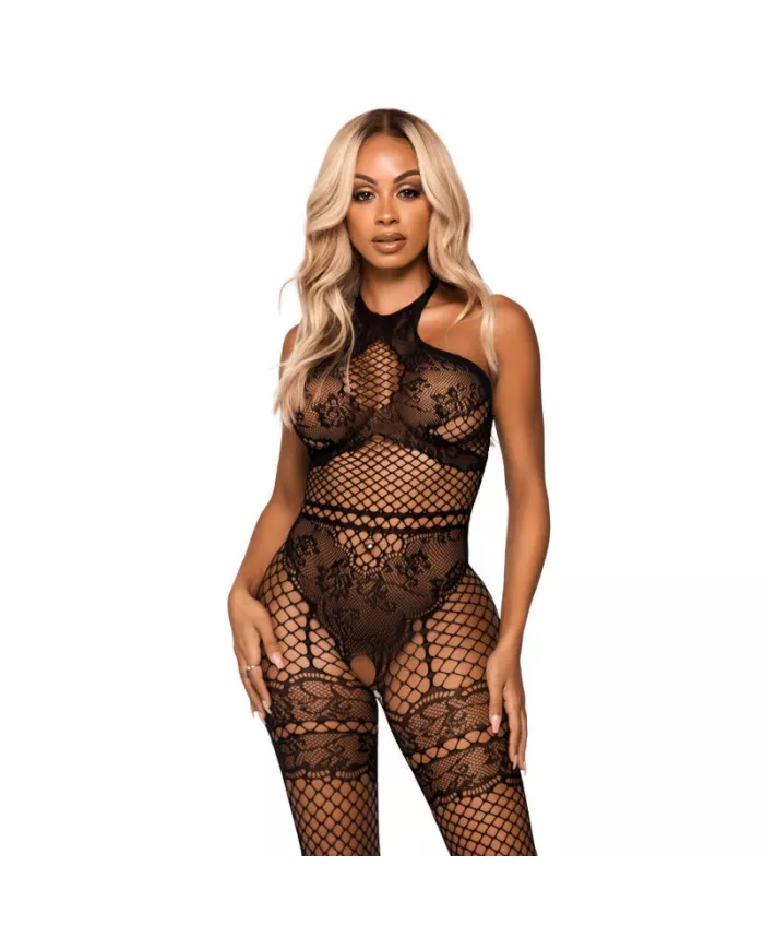 LEG AVENUE - NET HALTER BODYSTOCKING TAILLE UNIQUE - NOIR