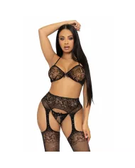 LEG AVENUE - ENSEMBLE TROIS PIÈCES SOUTIEN-GORGE, STRING ET BAS TAILLE UNIQUE - NOIR LEG AVENUE - ENSEMBLE TROIS PIÈCES SOUTIEN-GORGE, STRING ET BAS TAILLE UNIQUE - NOIR