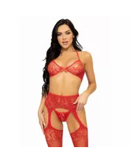 LEG AVENUE - ENSEMBLE TROIS PIÈCES SOUTIEN-GORGE, STRING ET BAS TAILLE UNIQUE - ROUGE LEG AVENUE - ENSEMBLE TROIS PIÈCES SOUTIEN-GORGE, STRING ET BAS TAILLE UNIQUE - ROUGE