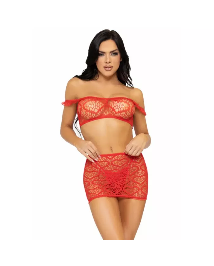 LEG AVENUE - ENSEMBLE TROIS PIÈCES TOP, MINI-JUPE ET STRING TAILLE UNIQUE - ROUGE