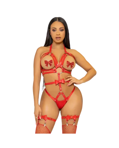 LEG AVENUE - KINK - HARNAIS CLOUTÉ O-RING TEDDY TAILLE S - ROUGE