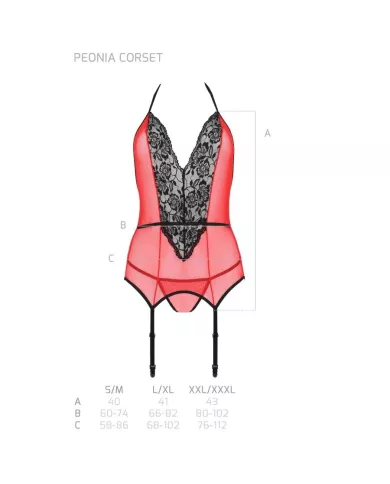 PASSION - PEONIA CORSET LIGNE ÉROTIQUE ROUGE S/M