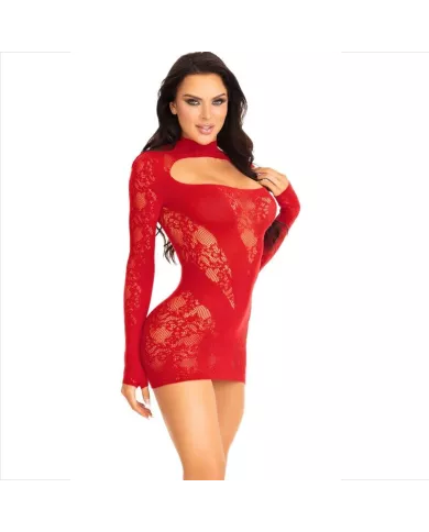 LEG AVENUE - MINI ROBE AVEC DENTELLE MANCHES LONGUES ROUGE LEG AVENUE - MINI ROBE AVEC DENTELLE MANCHES LONGUES ROUGE