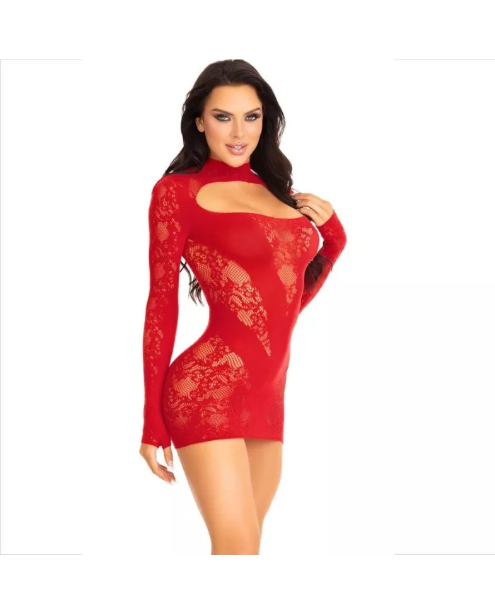 LEG AVENUE - MINI ROBE AVEC DENTELLE MANCHES LONGUES ROUGE