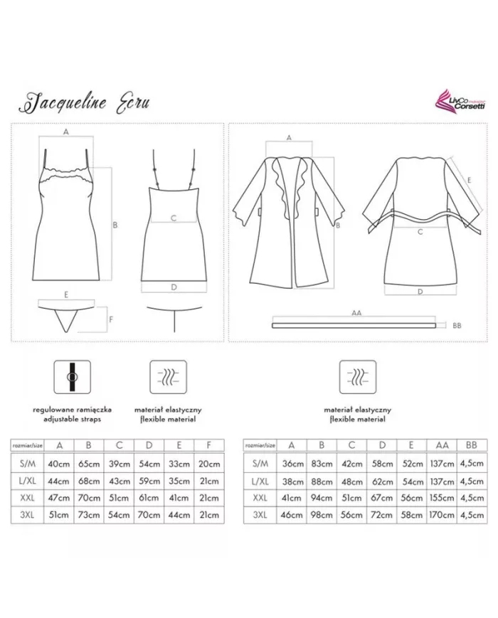 LIVCO CORSETTI FASHION - JACQUELINE LC 90249 ROBE DE CHAMBRE + CHEMISE + CULOTTE ECRU L/XL