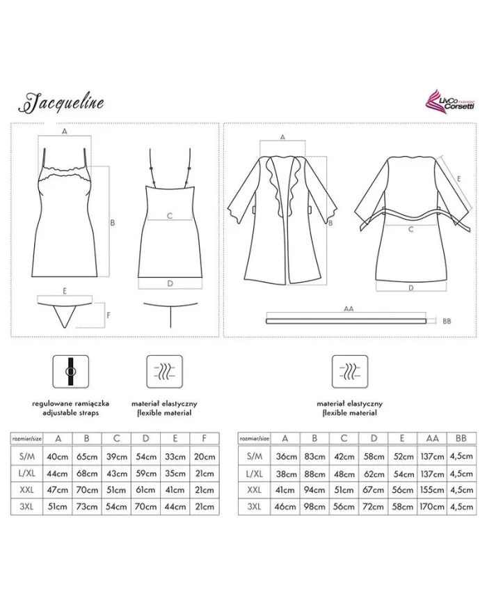 LIVCO CORSETTI FASHION - JACQUELINE LC 90249 ROBE DE CHAMBRE + CHEMISE + CULOTTE NOIR L/XL