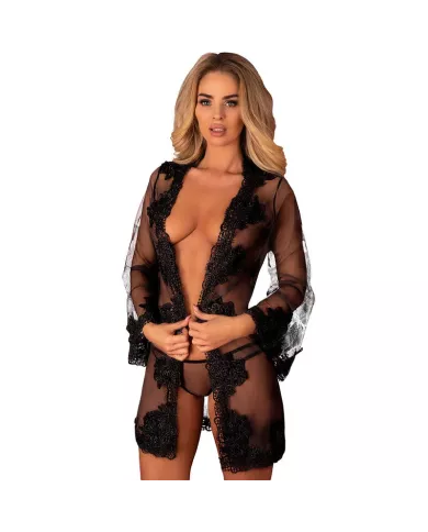 LIVCO CORSETTI FASHION - ROBE DE CHAMBRE + CULOTTE HERINA LC XG056 NOIR TAILLE UNIQUE