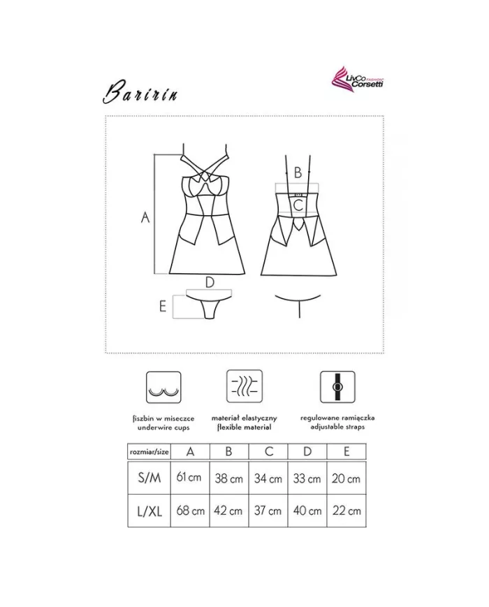 LIVCO CORSETTI FASHION - BARIRIN LC 90633 CHEMISE + CULOTTE NOIR L/XL