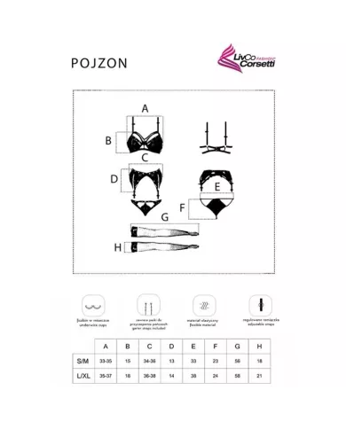 LIVCO CORSETTI FASHION - POJZON LC 90670 SOUTIEN-GORGE + PORTE-JARRETELLES + BAS + CULOTTE NOIR L/XL