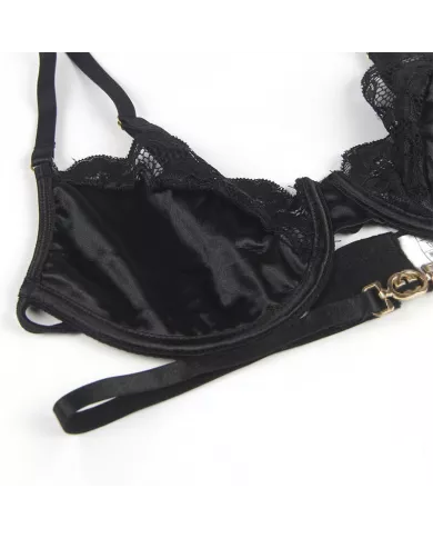 SUBBLIME - LOT 3 PIÈCES SOUTIEN-GORGE + STRING + JARRETIÈRE DENTELLE NOIR L/XL
