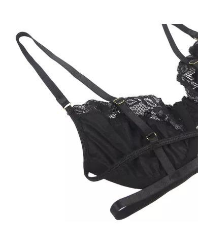 SUBBLIME - LOT 3 PIÈCES SOUTIEN-GORGE + STRING + JARRETIÈRE DENTELLE NOIR L/XL