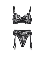 SUBBLIME - ENSEMBLE 3 PIÈCES SOUTIEN-GORGE + STRING + JARRETIÈRE IMPRIMÉ FLORAL NOIR S/M SUBBLIME - ENSEMBLE 3 PIÈCES SOUTIEN-GORGE + STRING + JARRETIÈRE IMPRIMÉ FLORAL NOIR S/M