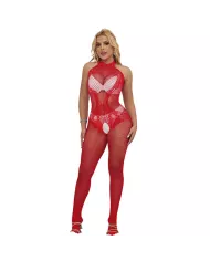 SUBBLIME - 952372 BODYSTOCKING RÉSILLE ET DENTELLE SANS FOURRURE COL MONTANT ROUGE TAILLE UNIQUE